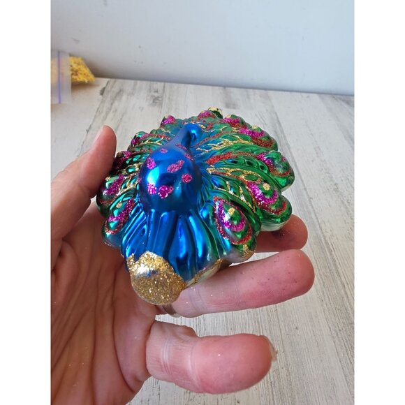 Glitter peacock green ornament glass Xmas tree blue - Picture 10 of 11